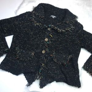 Dress Barn Roz & Ali Black Speckled Button Sweater